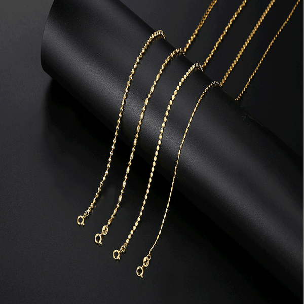 FX0784_1.5MM 925 Streling Silver Medium Gold Ball Bead Chain Necklace