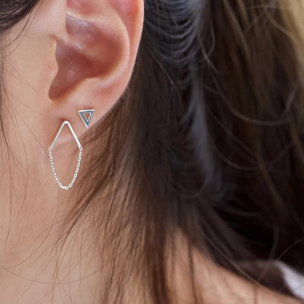 FE0140 925 Sterling Silver chevron chain Stud Earrings