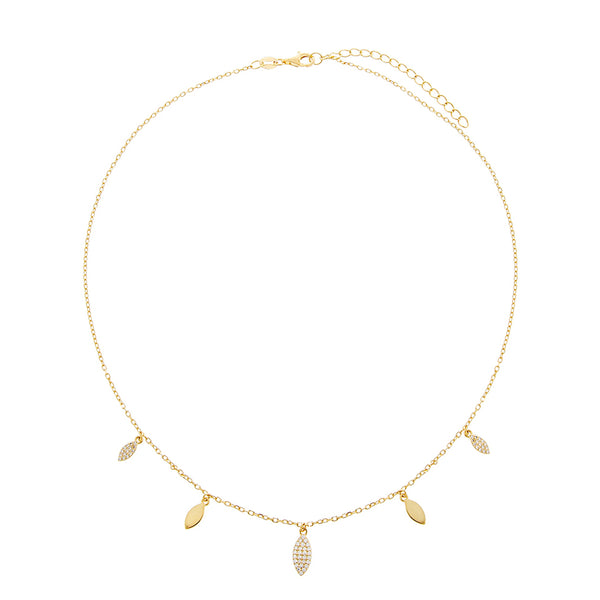 FX0217 925 Sterling Silver Leaf Zircon Beaded Necklace