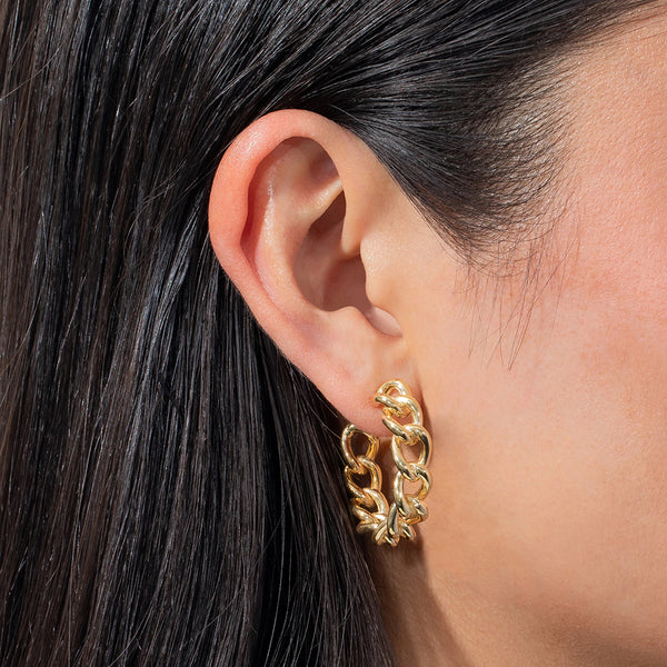 FE0572 925 Sterling Silver Chunky Cuban Link Hoop Earrings