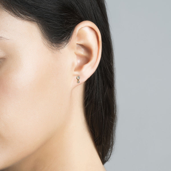 FE0290 925 Sterling Silver Double Circle Crystal Stud Earrings