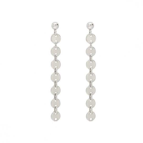 FE0129 925 Sterling Silver Coin Long Earrings