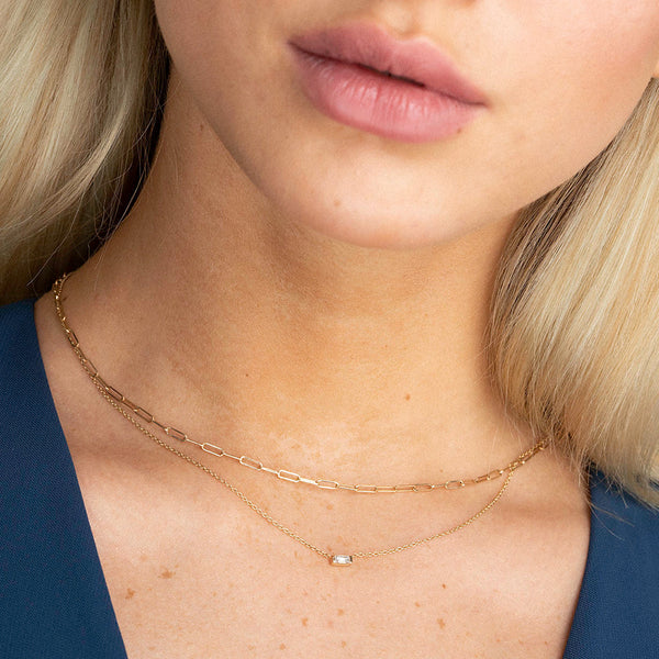 FX0314 925 Sterling Silver Rectangular Diamond Necklace