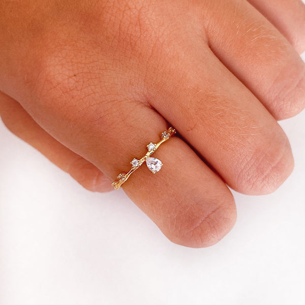 FJ0182 925 Sterling Silver Zircon Dangle Ring