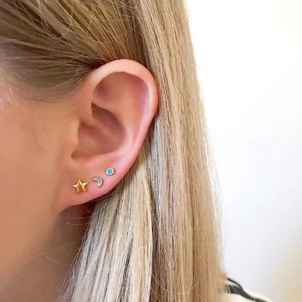 FE0137 Little Turquoise Moon Stud Earrings
