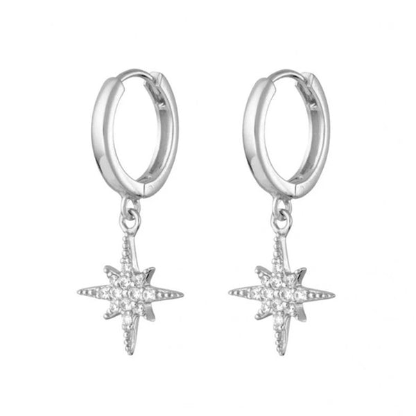 FE0019 925 Sterling Silver Pave Starburst Huggies Earrings