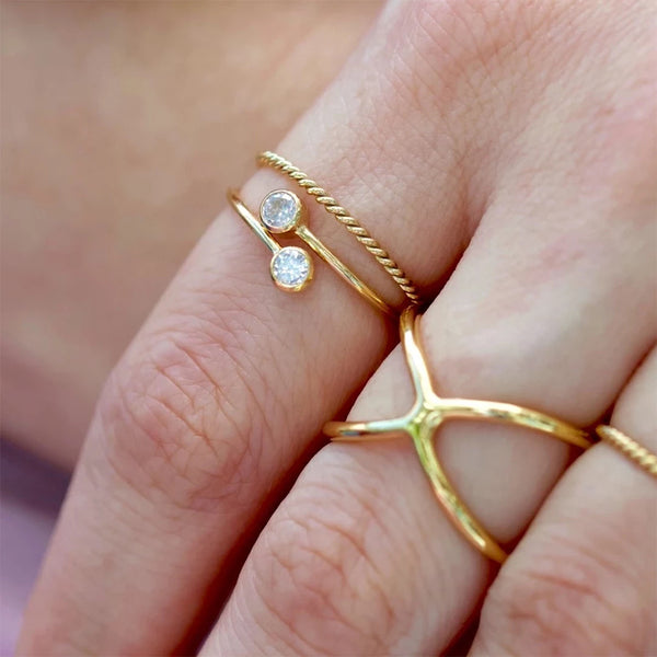 FJ0019 925 Sterling Silver Zircon Open Ring