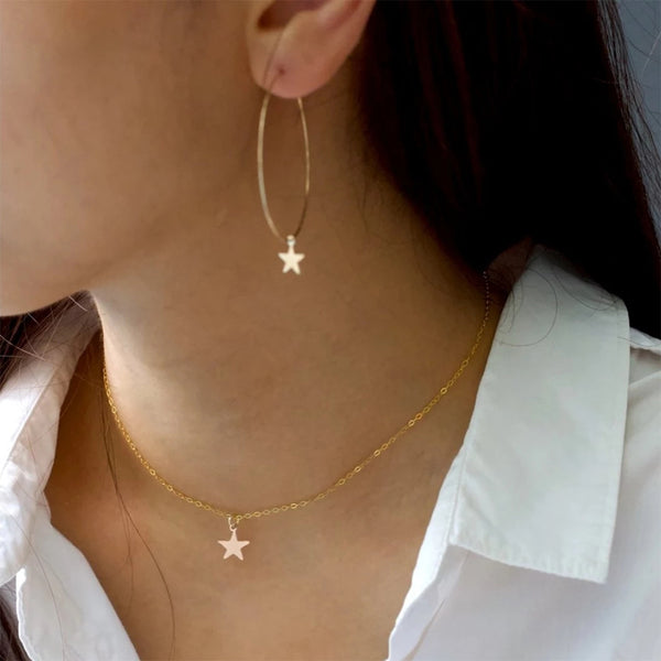 FX0019 925 Sterling Silver Golden Star Choker Necklace