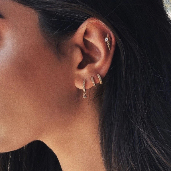 FE0007 925 Sterling Silver Pave Bezel Drop Huggie Earrings