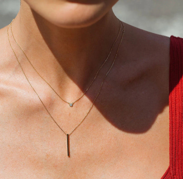 FX0083 925 Sterling Silver Short Gold Bar Drop Necklace
