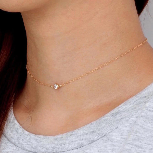 FX0021 925 Sterling Silver Zircon Choker Necklace