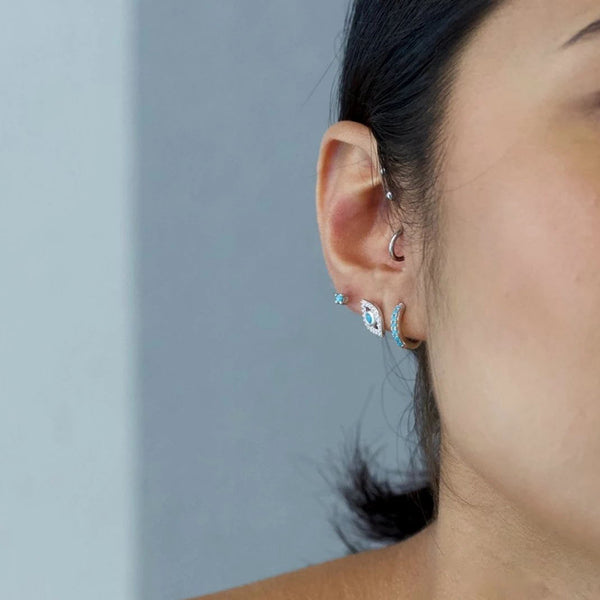 FE0013 925 Sterling Silver Turquoise Huggie Hoops Earrings