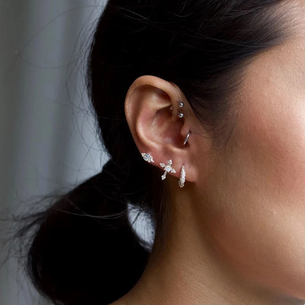 FE0020 925 Sterling Silver Cubic Zircon Huggie Earrings