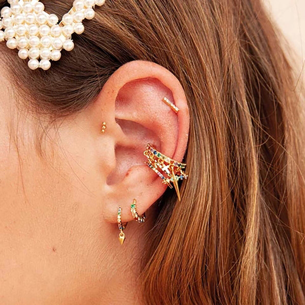 FE0224 925 Sterling Silver Rainbow Spike Huggies Earrings