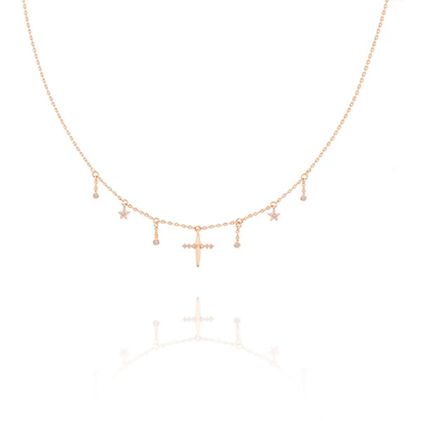 FX0058 925 Sterling Silver Cross & Star choker Necklace