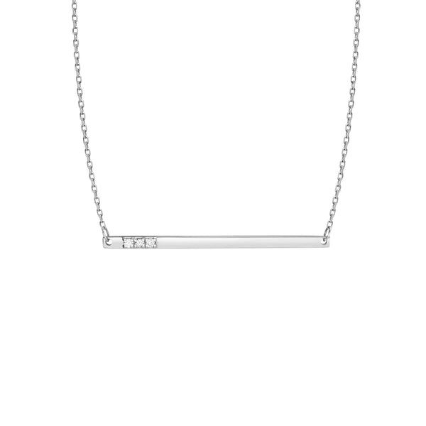 FX0086 925 Sterling Silver Gold Bar Necklace With Diamonds
