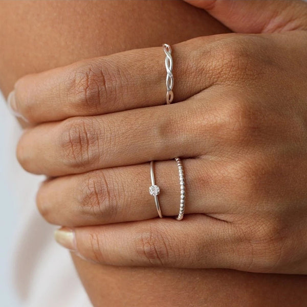 FJ0015 925 Sterling Silver Braided Skinny Ring