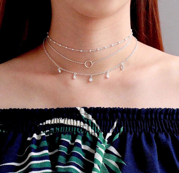 FX0013 925 Sterling Silver Minimal Circle Choker Necklace