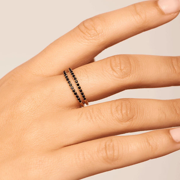 FJ0202 925 Sterling Silver Black Zircon Ring