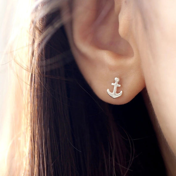 FE0148 925 Sterling Silver Set Anchor Stud Earrings