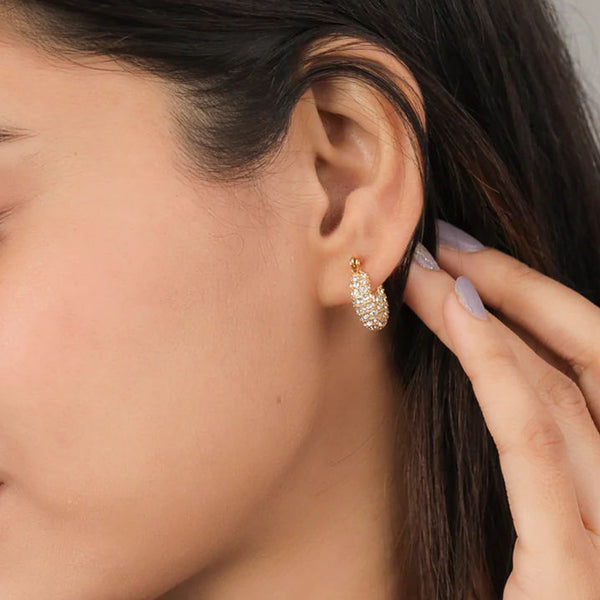 FE1188 925 Sterling Silver Pave Cubic Zirconia Big Chunky Hoop Earrings