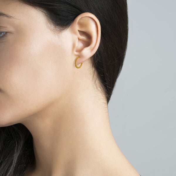 FE0284 925 Sterling Silver Gold Plated Ball Hoop Earrings