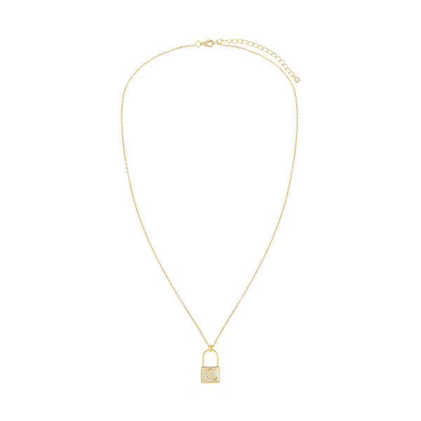 FX0213 925 Sterling Silver Lock & Moon Pendant Necklace