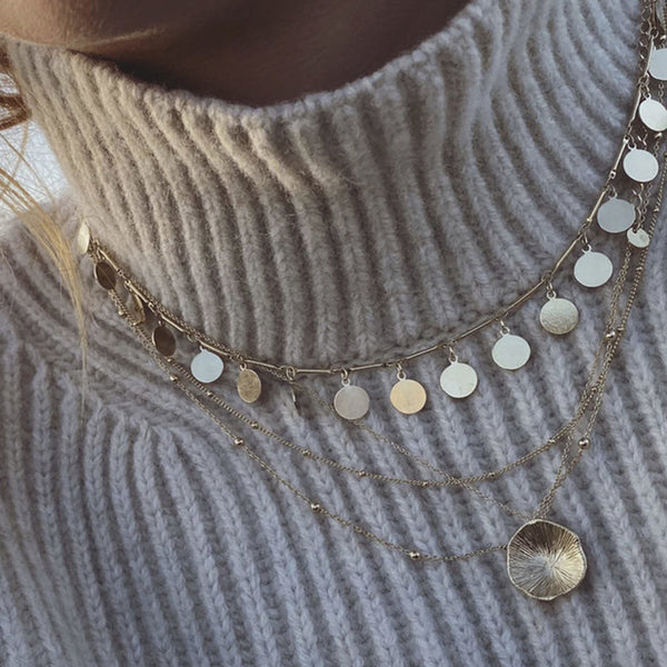 FX0179 925 Sterling Silver Double Chain Beaded Necklace