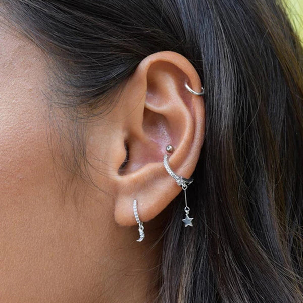 FE0180 925 Sterling Silver Mystic Moon Huggies Earrings