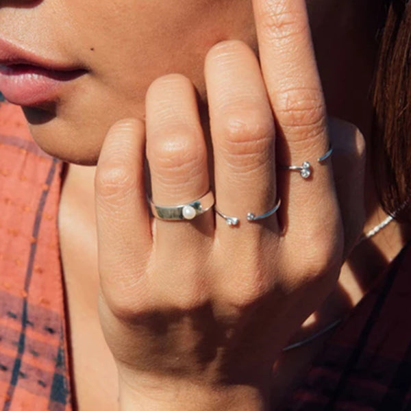 FJ0033 925 Sterling Silver Double Diamond Open Ring