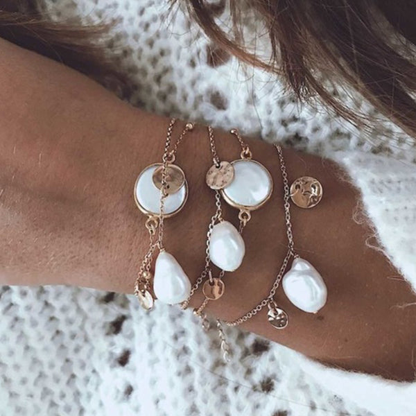 FS0036 925 Sterling Silver Pearl & Coin Pendant Bracelet