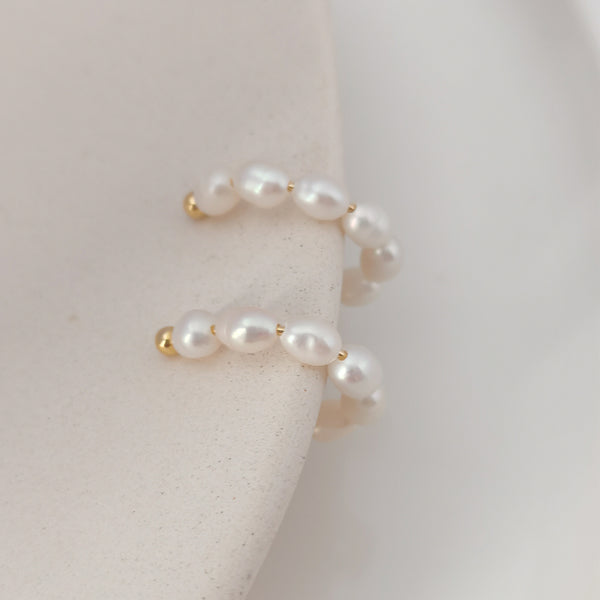 FE0764 925 Sterling Silver Organic Pearl Hoops Earrings
