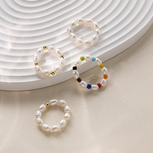 FJ0798 FJ0799 FJ0800 FJ0801 Freshwater Pearl Elasticity Adjustable Ring