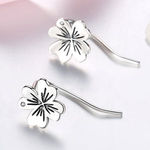 YE3261 925 Sterling Silver Lucky Four-Leaf Clover Earrings