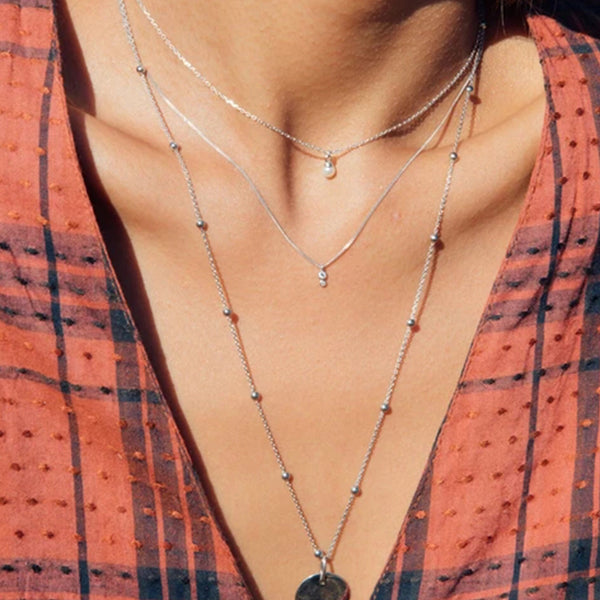 FX0042 925 Sterling Silver Double Diamond Necklace