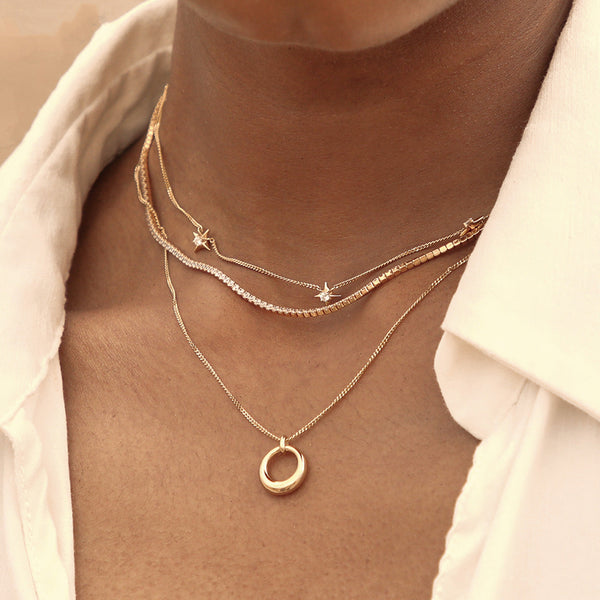 FX0881 925 Sterling Silver Cosmic Trio Star Women Choker Necklace