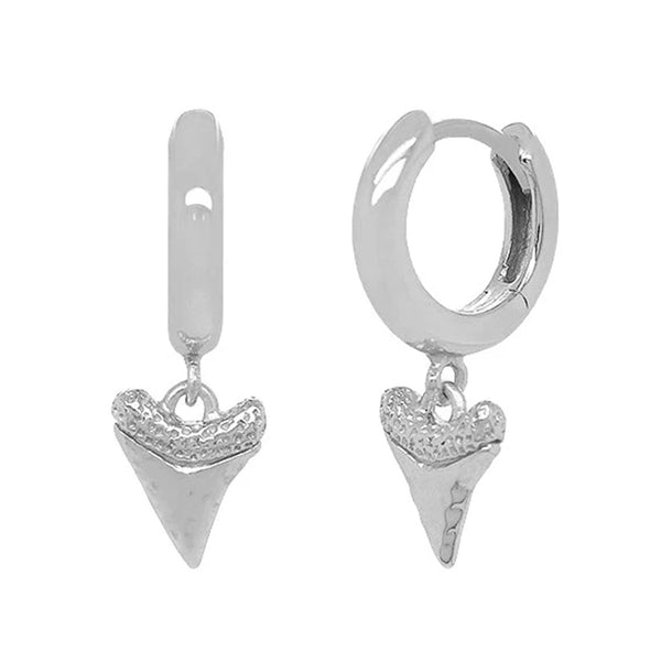 FE0095 925 Sterling Silver Shark Tooth Hoop Earrings