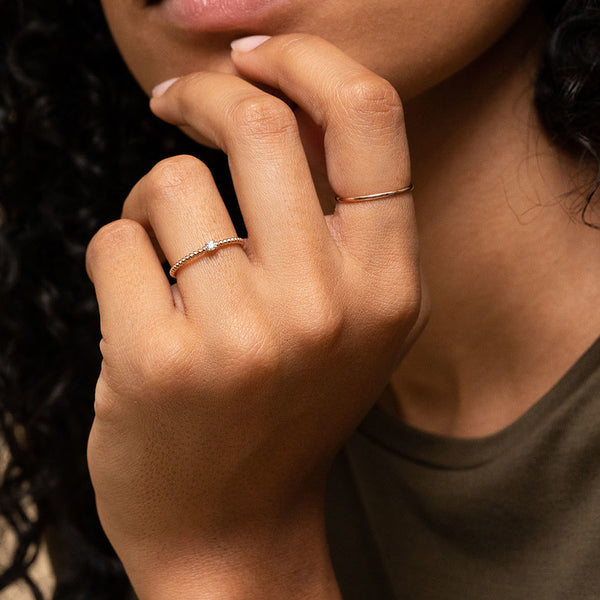 FJ0252 925 Sterling Silver Diamond Beaded Ring