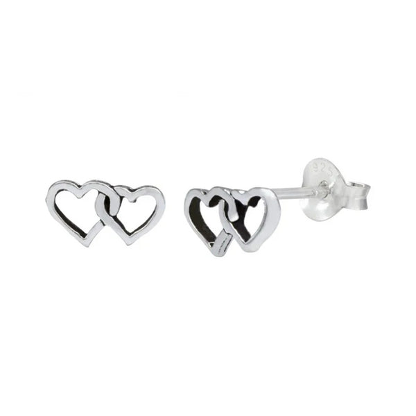 FE0136 925 Sterling Silver Double Heart Stud Earrings