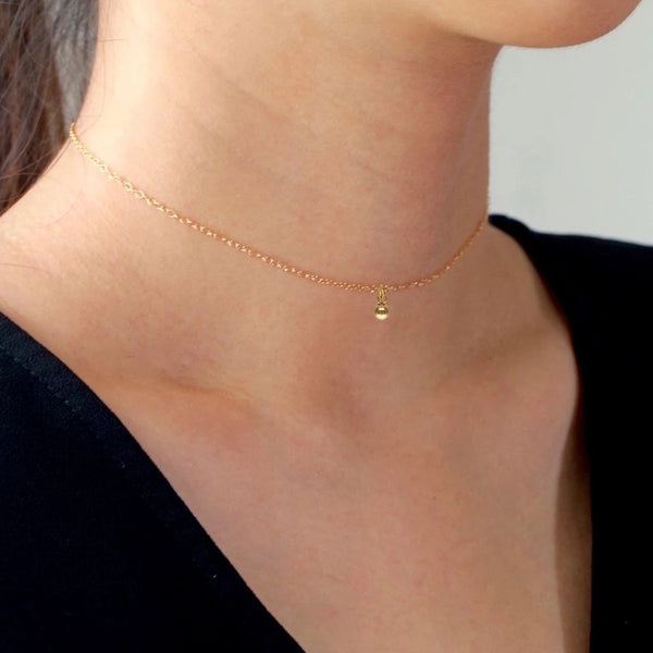 FX0018 925 Sterling Silver mini gold ball choker Necklace
