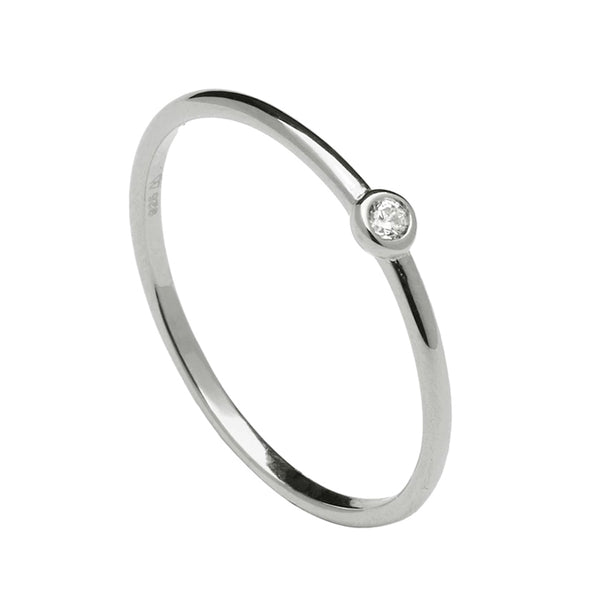 FJ0233 925 Sterling Silver Single Diamond Ring