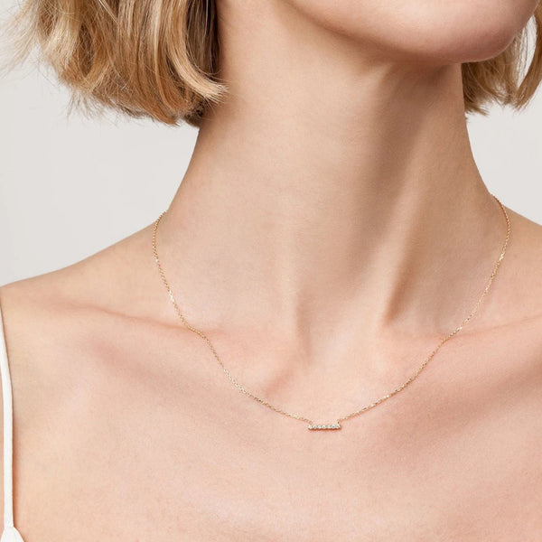 FX0079 925 Sterling Silver Mini Diamond Bar Pendant Necklace