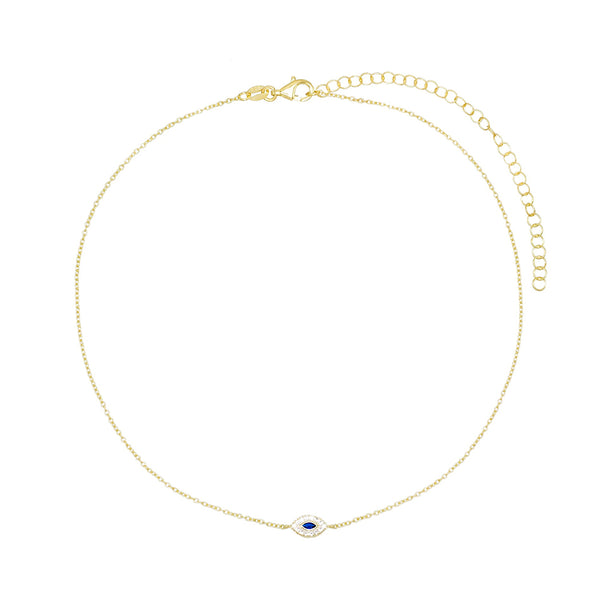 FX0237 925 Sterling Silver Evil Eye Choker Necklace