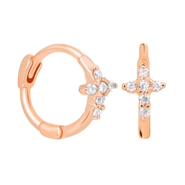 FE0217 925 Sterling Silver Mystic Cross Huggies Earrings