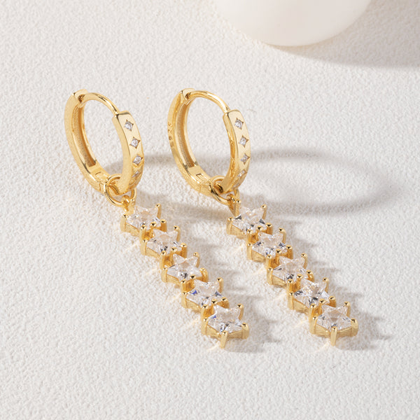 FE1862 925 Sterling Silver Quintet White CZ Dangle Hoops
