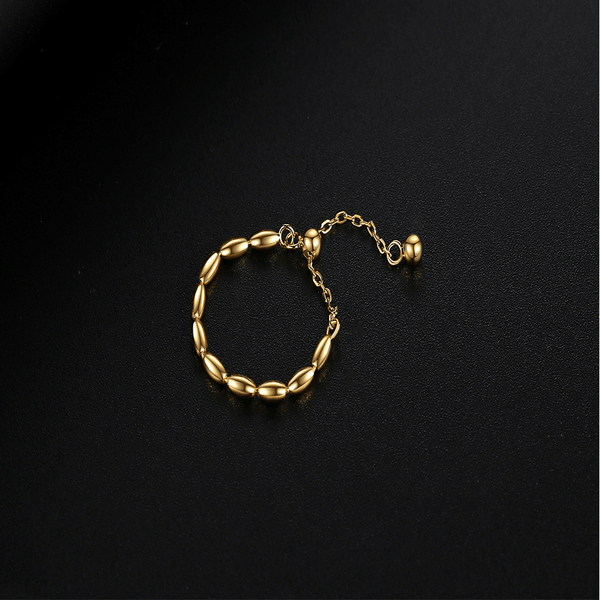 FJ0784 925 Sterling Silver Adjustable Gold Bead Chain Ring