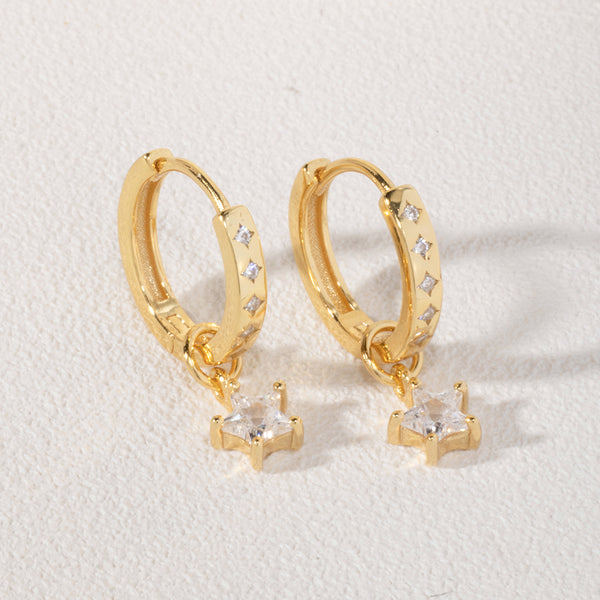 FE1874 925 Sterling Silver Signle CZ Star Hoop