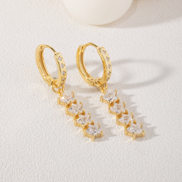 FE1873 925 Sterling Silver Quartet Stars Dangle Hoops