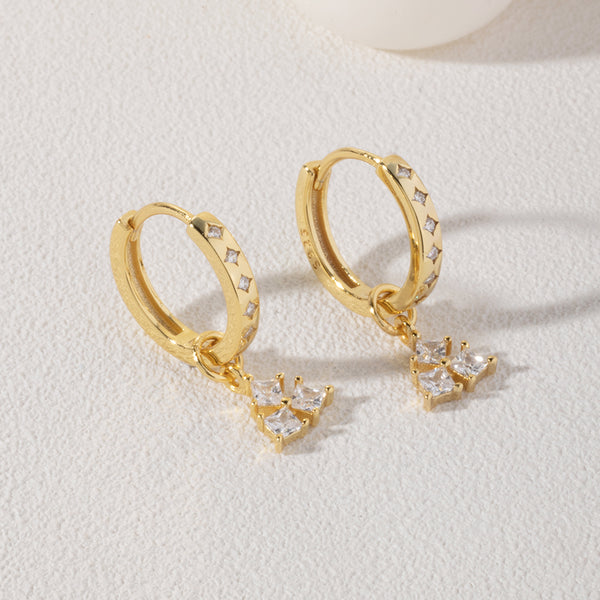 FE1868 925 Sterling Silver Trio Cubic Zirconia Hoop Earring