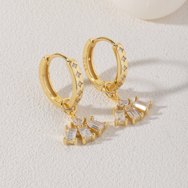 FE1852 925 Sterling Silver Baguette CZ Dangle Hoops